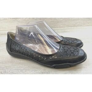 Array Jordan Women's Sandal Black Leather 10.5 Cutout Ballet Flats Slip On Shoes
